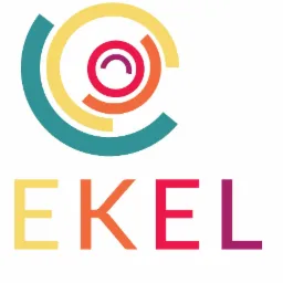 Kolorowe logo firmy JEKEL z abstrakcyjnym symbolem z okręgów w odcieniach turkusu, żółci, pomarańczy, czerwieni i fioletu nad nazwą firmy, gdzie każda litera ma inny kolor.