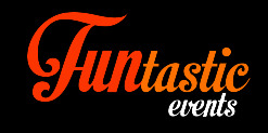 Logo firmy 'Funtastic events' z pomarańczowym napisem na czarnym tle.