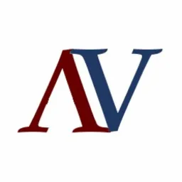 Graficzne logo firmy z stylizowanymi literami A i V, gdzie A jest w kolorze bordowym, a V w kolorze granatowym, na białym tle.
