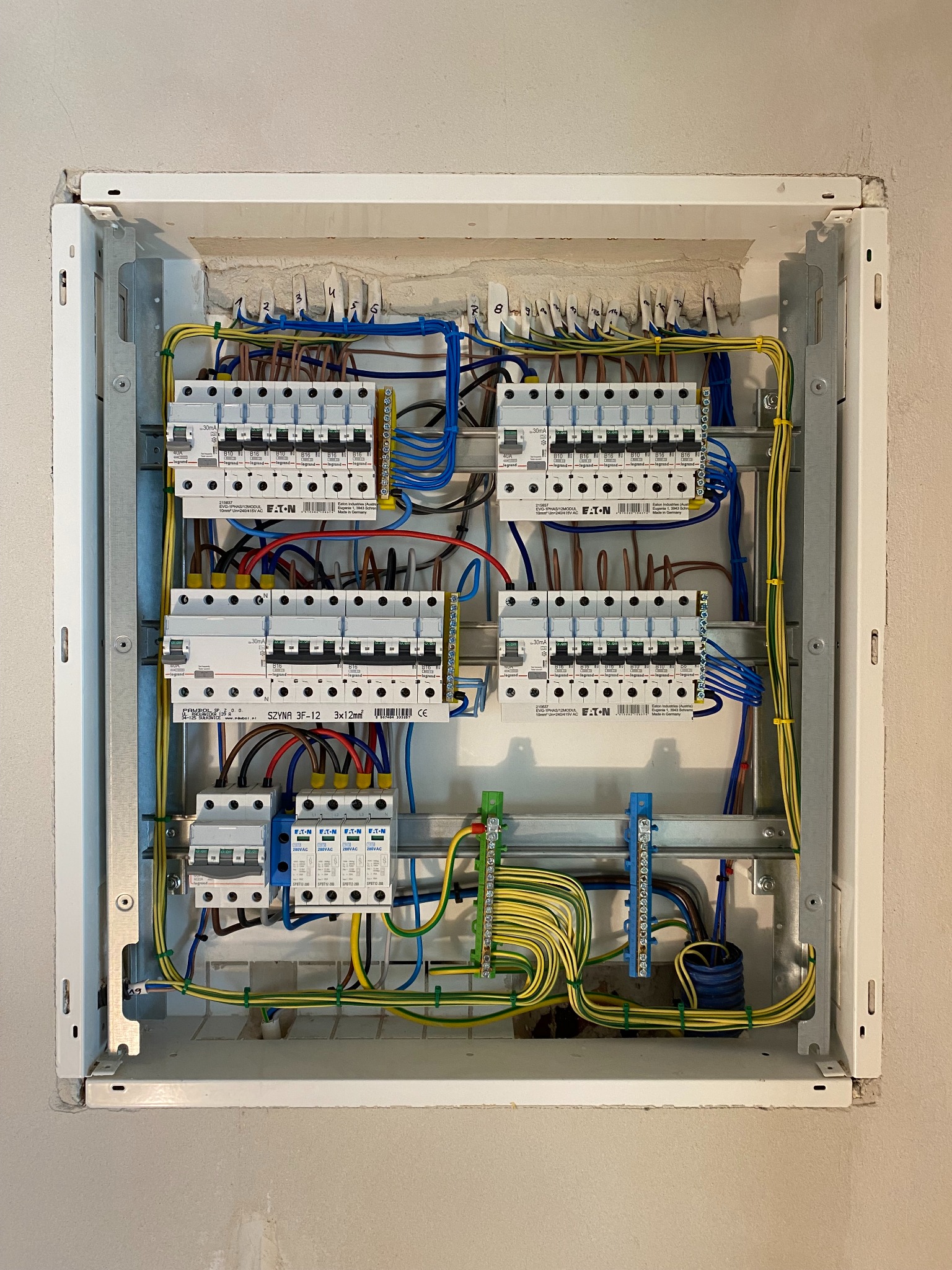 zmontowana, nowoczesna rozdzielnica elektryczna domu jednorodzinnego