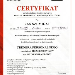 Certyfikat trenera personalnego.
