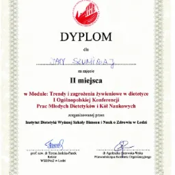 II miejsce w Ogólnopolskiej konferencji naukowej poświęconej dietetyce.