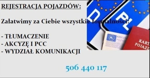 Rejestracja pojazdów: tablica rejestracyjna, dowód rejestracyjny i karta pojazdu. Oferta obejmuje tłumaczenia, akcyzę i PCC oraz pomoc w wydziale komunikacji. Kontakt telefoniczny.