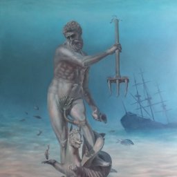 Obraz olejny "Neptun".
Brał udział w wystawie "Gdańsk przez pryzmat" w Filharmonii Bałtyckiej w Gdańsku. 120 x 80 cm.