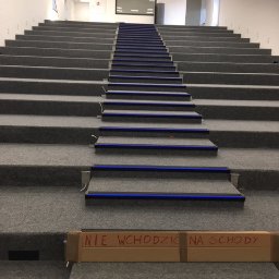 Przreróbka ....obory na salę audiowizualną . nasz zakres to widoczne schody w wykładzinie dywanowej.