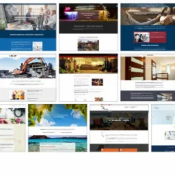 Zestaw zróżnicowanych stron internetowych prezentujących usługi: naprawa narzędzi, konsulting biznesowy, restauracja, usługi budowlane, psychoterapia, geodezja, sprzedaż samochodów, renowacja drzwi...