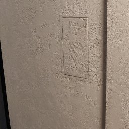 Cały Remontuje - Ściana pokryta dekoracyjną, beżową strukturą z ukrytym otworem rewizyjnym w ramce