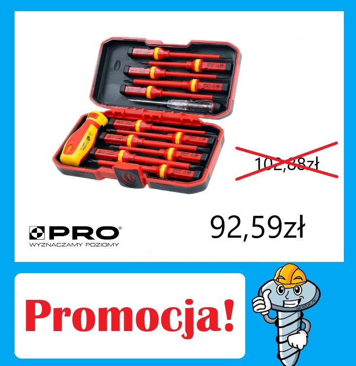 Zestaw wkrętaków izolowanych w czerwono-czarnej walizce, oferowany w promocyjnej cenie w Lędzinach.