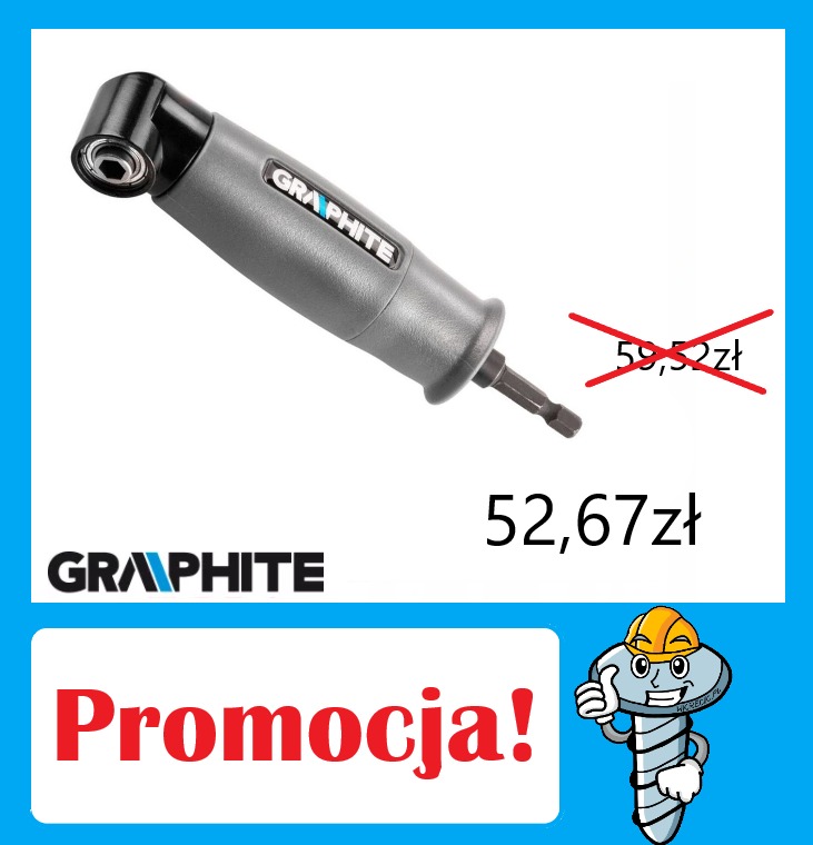Przekładnia kątowa Graphite do wkrętarki z ceną promocyjną 52,67 zł, poprzednia cena 59,52 zł przekreślona.
