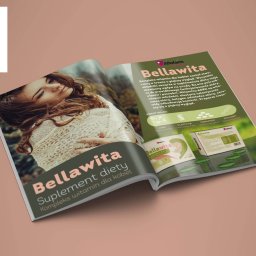 Projekt reklamy suplementu diety, rozkładówka w gazecie, projekt opakowania