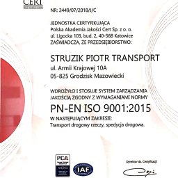 certyfikat ISA 9001:2015