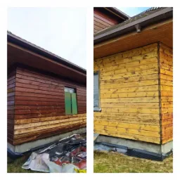 Wypiaskowana drewniana elewacja domu