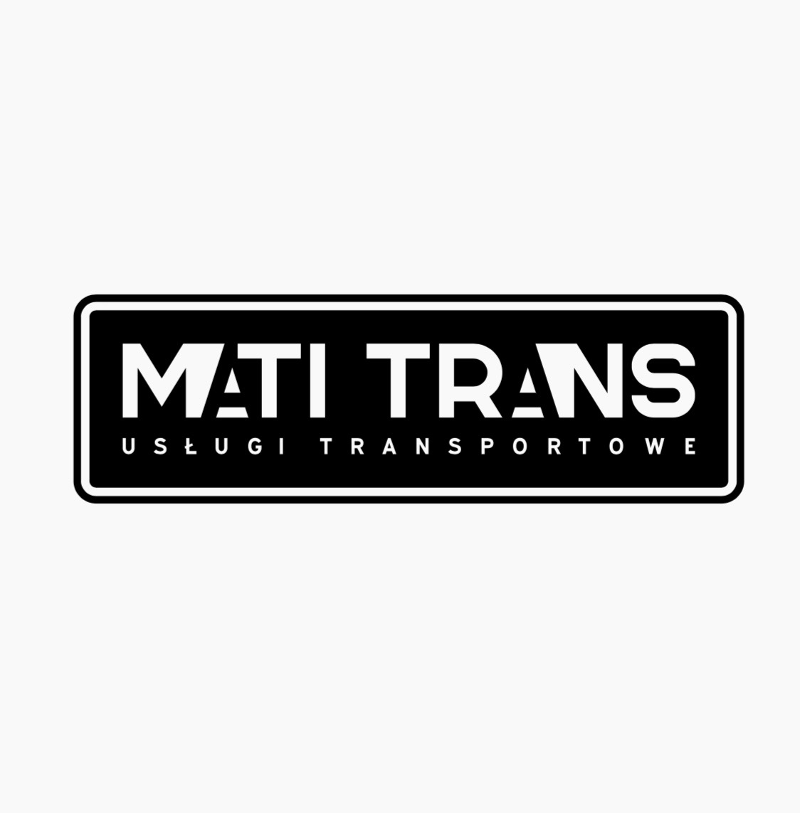 Logo firmy transportowej Mati Trans z napisem Usługi Transportowe w czarnej ramce.