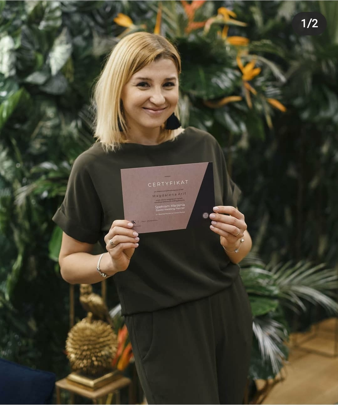 Certyfikat ukończenia kursu założycielki agencji ślubnej 2 Cytryny