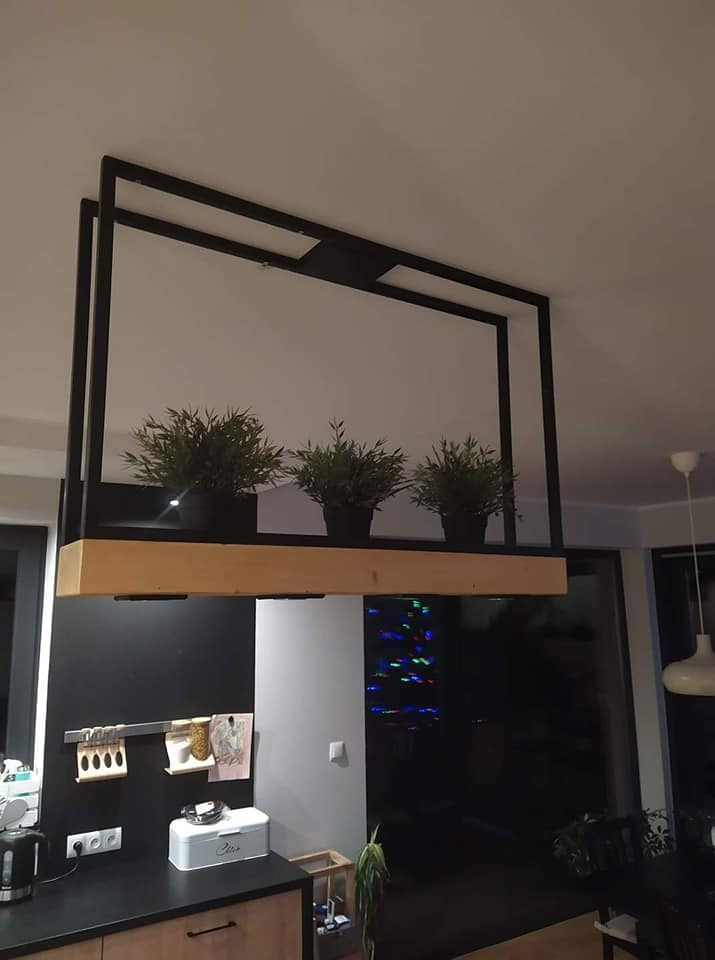 Lampa stal + drewno.