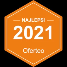 Pomarańczowa plakietka Oferteo z napisem 'Najlepsi 2021'.