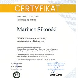 Certyfikat kompetencji Specjalisty BHP