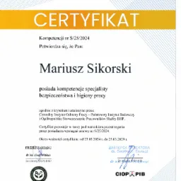Certyfikat kompetencji Specjalisty BHP