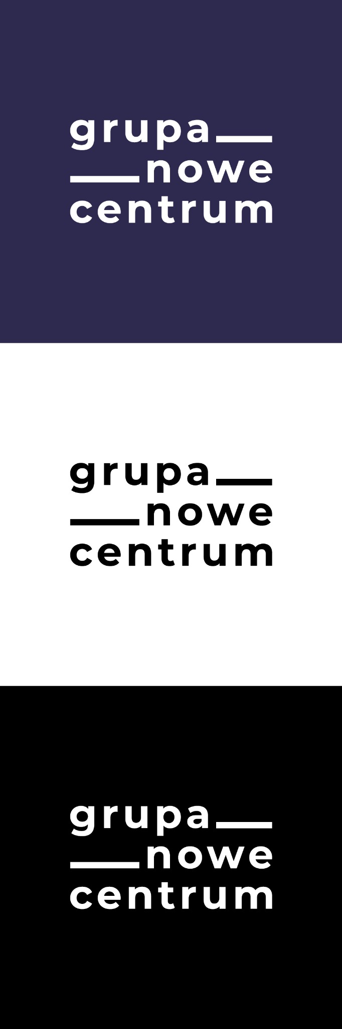 Logo firmy 'grupa_nowe centrum' w trzech wariantach kolorystycznych: granatowym, białym i czarnym.