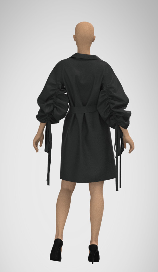 Czarna sukienka z bufkami na manekinie, widok z tyłu, projekt odzieży z Wrocławia.