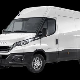Car-Go plus plus Robert Sarnek - Biały bus Iveco Daily na czarnym tle, prezentowany z boku. Widoczne detale karoserii, opony i felgi. Idealny do transportu i przeprowadzek.