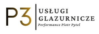 Logo firmy P3 Usługi Glazurnicze Performance Piotr Pytel. Minimalistyczny design z gradientem koloru w nazwie P3 i pionową linią oddzielającą od nazwy usługi.