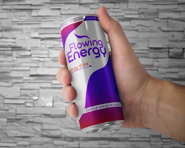 Wizualizacja etykiety na puszce „Flowing Energy”