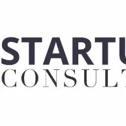 Logo firmy Startups Consulting, featuring stylized elephant icon with chart-like legs and a green semi-circle above, next to the company name in bold, dark gray font.