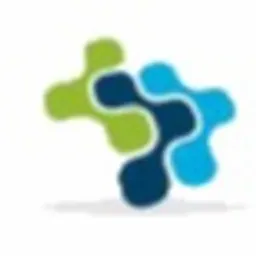 Abstrakcyjne logo przedstawiające połączone, zaokrąglone kształty w odcieniach zieleni i błękitu, sugerujące sieć lub połączenie danych.