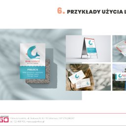 Przykładowa strona księgi znaku loga dla Baru Łosoś w Sztutowie. Księga powstała po zaakceptowaniu loga i wszystkich projektów widocznych na wizualizacjach. 2023