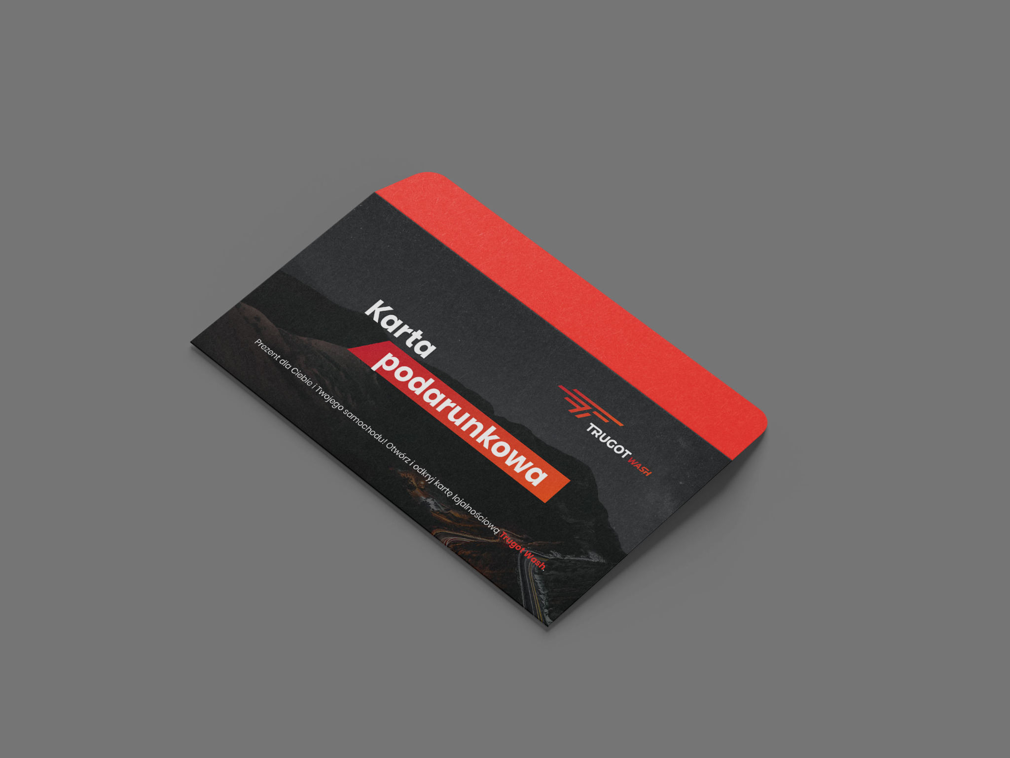 Koperta do karty podarunkowej dla Trugot Wash. Wizualizacja zaakceptowanego projektu. 2023