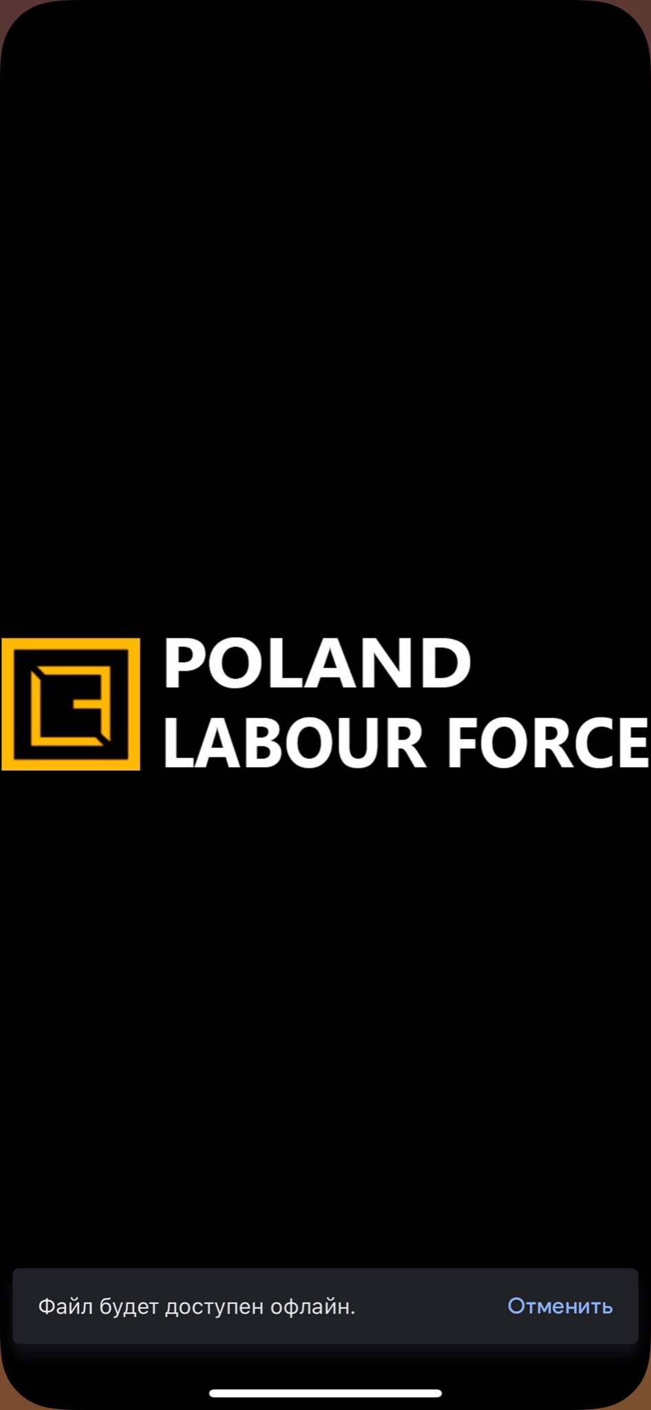 Logo firmy Poland Labour Force z żółtym kwadratem i białym napisem na czarnym tle.