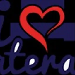 Logo firmy 'i materace' z czerwonym sercem nad napisem, na ciemnym tle.