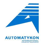 Niebieskie logo firmy Automatykon International Industrial Automation na białym tle.