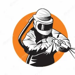 Ilustracja osoby w kombinezonie ochronnym i hełmie, trzymającej pistolet natryskowy z dyszą rozpylającą, na tle pomarańczowego koła.