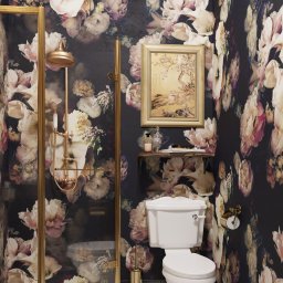 Wallpapered Bathroom

Project: Classic For Four
Location: Austria, Vienna
Floor area: 4m²

Black as a deep rich colour is great for a small bathroom to create a trendy design. This space features white and pink floral wallpaper with a dark background, fitt