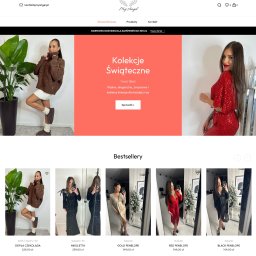 Strona i sklep internetowy dla influencer-i sprzedającej odzież damską, głównie suknie, swetry, kombinezony i inne. 