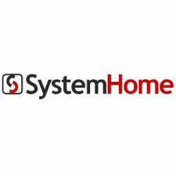 Logo firmy SystemHome z czarnym napisem i czerwonym akcentem w literze 'S' w kwadracie oraz w końcówce napisu 'Home'.