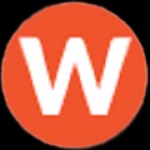 Pomarańczowe logo z białą literą W na czarnym tle.