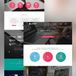 Fragment strony internetowej agencji interaktywnej z sekcją prezentującą statystyki, aktualności, listę klientów oraz ofertę tworzenia stron internetowych i kreacji graficznych.