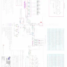 Schemat technologiczny instalacji rozdzielni ciepła budynku socjalno-biurowego, uwzględniający pompy ciepła, kotłownię na paliwo stałe oraz odzysk ciepła z instalacji chłodniczej, z legendą...