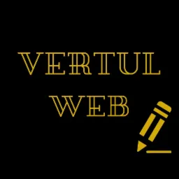 Złote logo 'VERTUL WEB' z ikoną ołówka na czarnym tle.