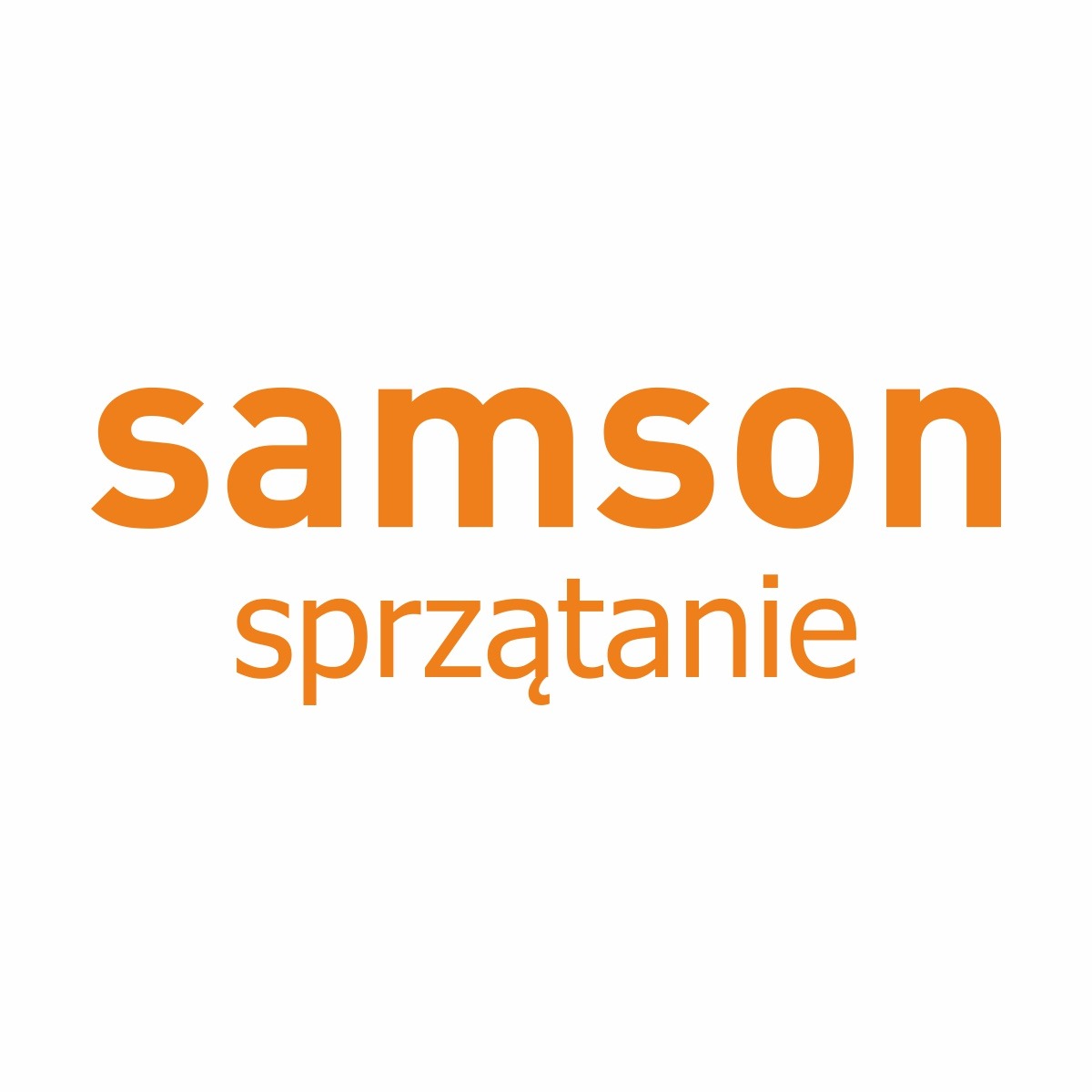 Pomarańczowe logo firmy 'Samson Sprzątanie' na białym tle.