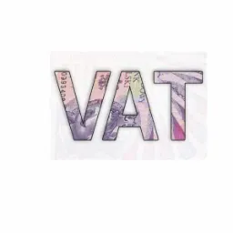 Napis VAT wypełniony wzorem z polskich banknotów dwudziestozłotowych, na rozmytym tle z tych samych banknotów.
