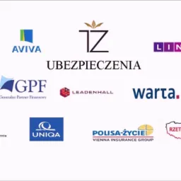 Kolekcja logo różnych firm ubezpieczeniowych, w tym Compensa, Gothaer, Aviva, PZU, Generali i inne, na białym tle.