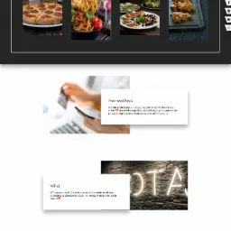 Strona internetowa pizzerii Grota z zakładkami Strona główna, Sklep, Galeria, Kontakt oraz zdjęciami pizzy, makaronu, sałatek i kurczaka.