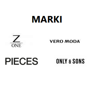 Zestawienie logo marek odzieżowych: Z-ONE, Vero Moda, Pieces, Only & Sons na białym tle.