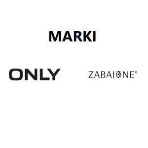 Logotypy marek odzieżowych ONLY i ZABAIONE na białym tle, z napisem 'MARKI' u góry.