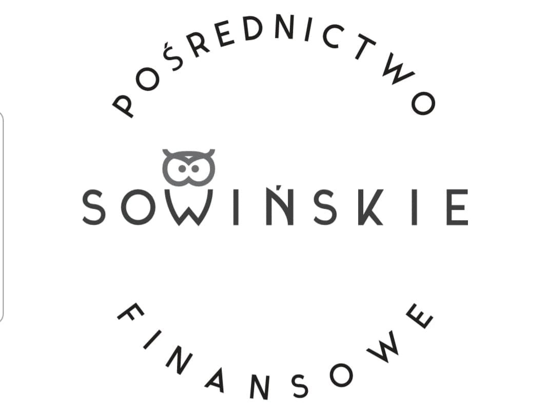 Logo firmy 'Sowińskie Finansowe Pośrednictwo' z symbolem sowy nad nazwą, umieszczone na białym tle.
