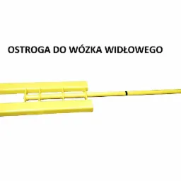 Żółta ostroga transportowa do wózka widłowego z trzpieniem zakończonym czarnymi paskami, leżąca na białym tle.